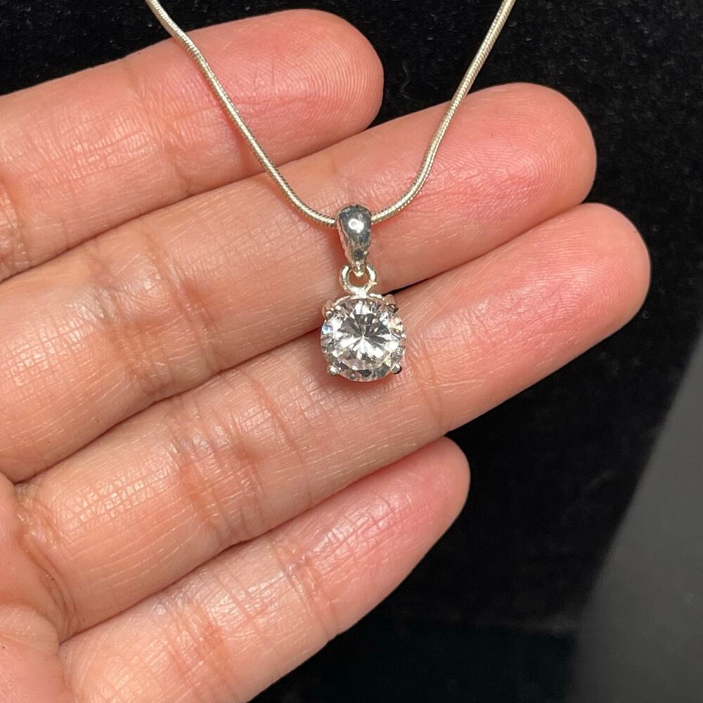 Avon Solitaire Clear CZ Necklace 16" Signed Vtg